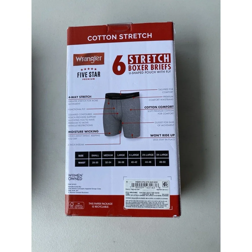 2 Pack Lot Wrangler Five Star Mens Boxer Briefs Cotton Stretch Size Small S 12pc